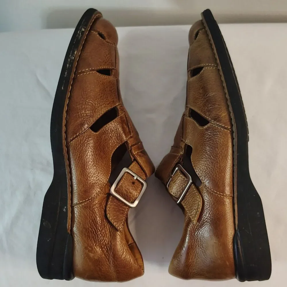 JOHNSTON & MURPHY Brown Leather Fisherman Sandal 8M Men's Closed Toe Buckle